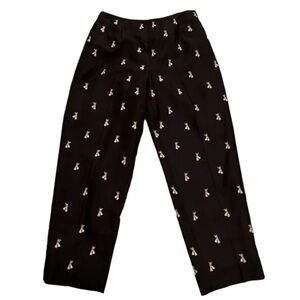 Talbots 100% Silk Embroidered Pants Crop High Rise Black with Gold Tassels sz 16